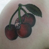 Old school cherry tattoo with dead worm