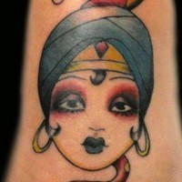 Colored old school gypsy tattoo with snake