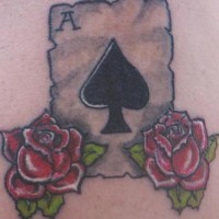 Old school tattoo with peak ace and roses