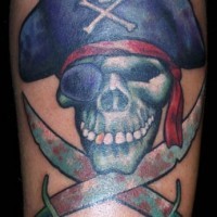 Old school tattoo picture with dead pirate