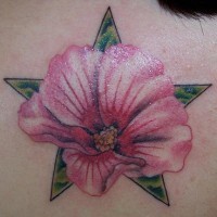el tatuaje realista de una orquidea rosa sobre una estrella
