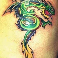 Colorful traditional tattoo with angry greed dragon
