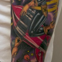 Retro futuristic theme sleeve tattoo