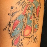 Confederate flag under skin rip tattoo