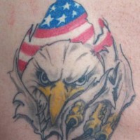 el tatuaje de la rotura de piel con una aguila y la bandera americana en el fondo