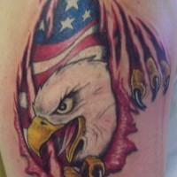Eagle and usa flag under skin rip tattoo