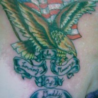 Golden eagle and usa flag tattoo