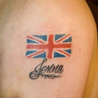 Patriotic britain flag with name tattoo