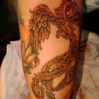Detailed fire phoenix tattoo