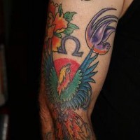 Colourful phoenix and birds tattoo