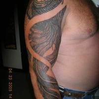 Highly detailed phoenix black ink tattoo