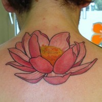 Pink lotus flower tattoo on back