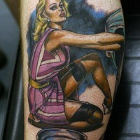 pinup meccanico femmina tatuaggio colorato