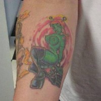 Green naked alien girl tattoo