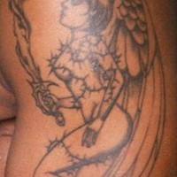 Naked angel in barb wire with sword tattoo