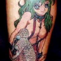 Asian green haired girl tattoo