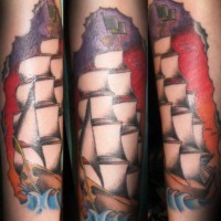 Pirate ship with sails tattoo