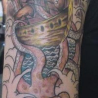 Pirate ship and kraken tattoo