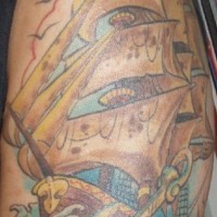 Pirate ship with anchor and skull tattoo