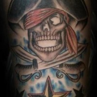 Pirate skull with  star tattoo