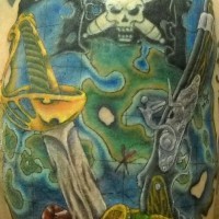 Pirate treasures coloured tattoo