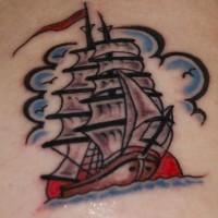 Pirate sailing vessel tattoo in colour