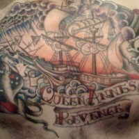 Queen annes revenge pirate themed chest tattoo