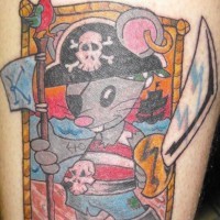 Coloured mouse pirate tattoo