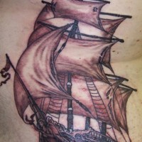 Highly detailed pirate ship tattoo