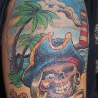 Cranio di pirata tatuaggio colorato
