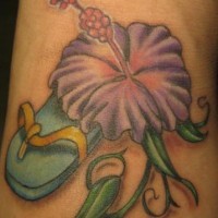 Purple hibiscus with sandal tattoo
