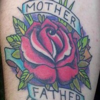 Red rose with mother and father tattoo