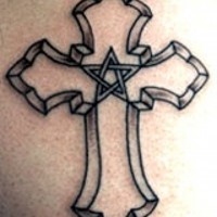 Cross with pentagram tattoo