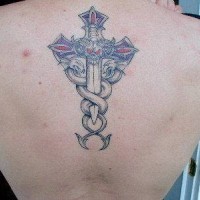 Cross and caduceus tattoo
