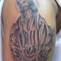 Jesus  in roses classic tattoo