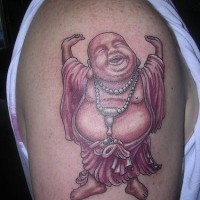 Laughing buddha in red cloak tattoo