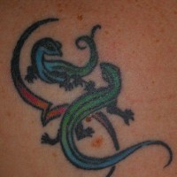 Colourful tribal lizards tattoo
