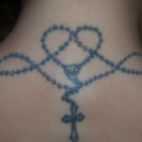 Rosary tracery tattoo on neck