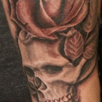Detailed rose and skull tattoo
