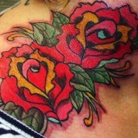 Colourful red roses tattoo