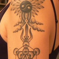 Occult geometry shoulder tattoo
