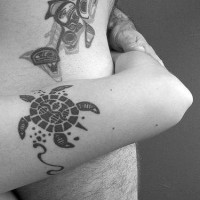 Petit tortue noir le tatouage sur le bras