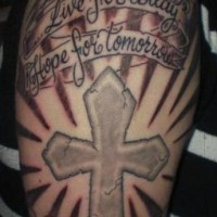 Shoulder cross tattoo, learn from yesterday, live for today
