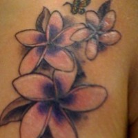 Shoulder tattoo, three pink,beautiful flowers