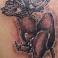 Shoulder tattoo, butterfly flying near the flower