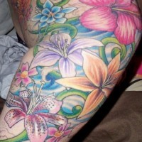 Shoulder tattoo, picturesque, bright flowers