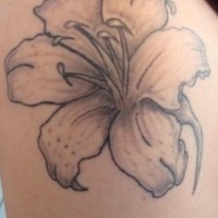 Le tatouage de l'épaule de prénom avec une fleur de lys noir et blanche