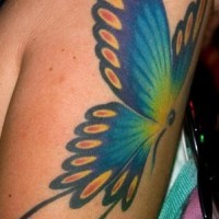 Tatuaje en hombro mariposa en color muy pintoresca