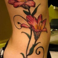 Side tattoo, two beautiful, styled lilies