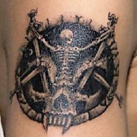 Skull and skeleton on pentagram  tattoo